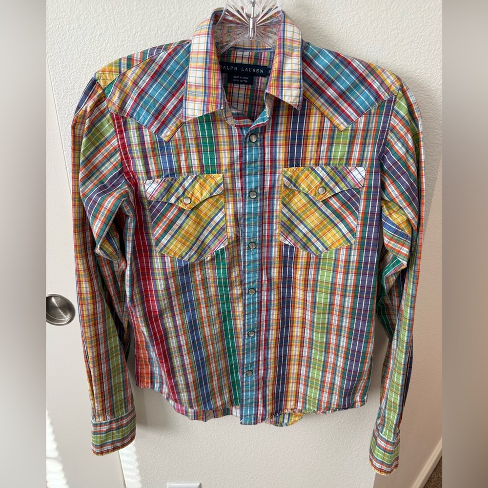 Ralph Lauren plaid pearl snap button up Sz2